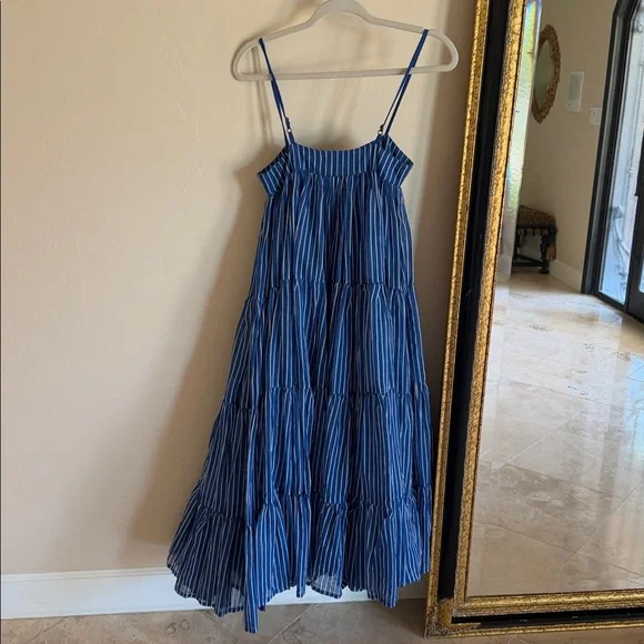$650 Mes Demoiselles Eva ParisStripe Tiered Maxi Midi Dress Blue...